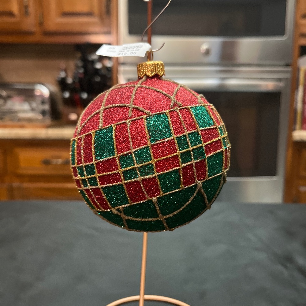 NWT Red, Green and Gold Glittered Holiday Ornament.